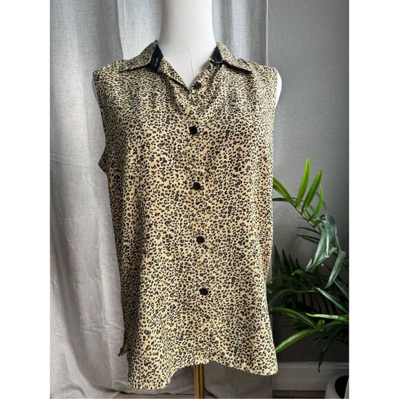 EP Pro Golf 100% Silk Leopard Button Up‎ Sleeveless Top Mob Wife Medium - Picture 1 of 7
